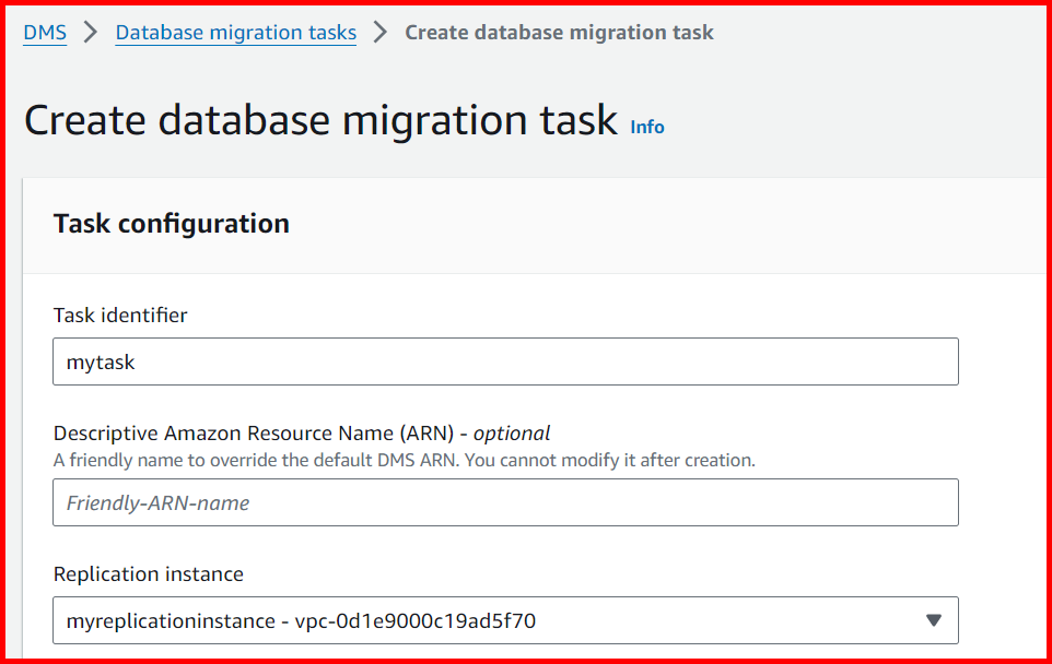Picture showing the section of the screen for entering the Task Identifier